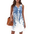 thumbnail image 5 of Women's V-Neck Retro Floral Print Sleeveless Sundress Casual Summer Dress with Smocked Back and Tiered Skirt for Picnics,Light Blue L, 5 of 5