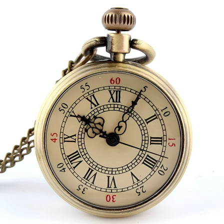 DESIGNICE Mens Pocket Watch Mechanical White Brass Gold Vintage Chain