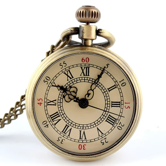 DESIGNICE Mens Pocket Watch Mechanical White Brass Gold Vintage Chain
