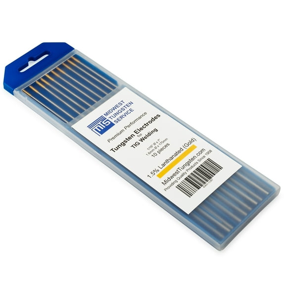 TIG Welding Tungsten Electrodes 1.5% Lanthanated 1/16" x 7" (Gold, WL15) 10-Pack
