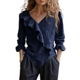 thumbnail image 2 of BSDJILFG Cotton Linen Shirts for Women Long Sleeve Dressy Ruffle V-Neck Slim Fit Summer Office Work Blouses 2026, 2 of 6