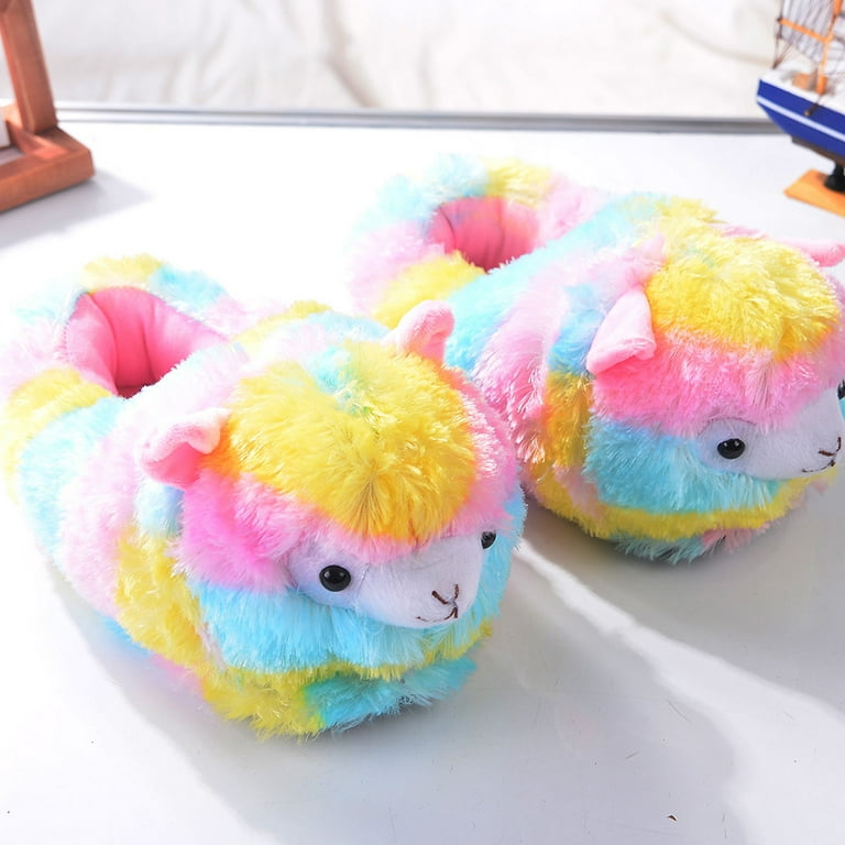 Stuffed Animal Alpaca Slippers Cute Rainbow Llama Plush Slippers