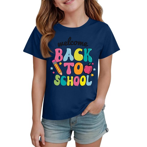 Grblisyd Back to School Boys Girls Shirts Kids Letter Print Short Sleeve Tops Casual Crewneck Tees 5-14 Years