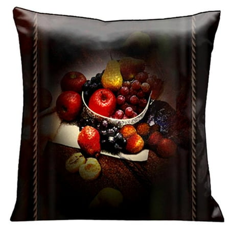 Lama Kasso 102AS Fruit Still-life on Dark Tones with A Rope Border18 in. Square Suede Pillow