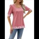 thumbnail image 3 of Camiseta de Verano para Mujer, Estilo Casual, de Corta y Cuello Cuadrado, Holgada, con Estampado de Vaca y Bloques de Color. Rosa M, 3 of 9