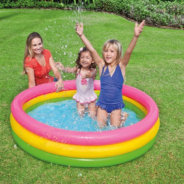 Piscina para bebé de 60cm/90cm/114cm, piscina inflable redonda de PVC de 3 colores con arcoíris, piscina pequeña con bomba para niños, piscina acolchada para niños