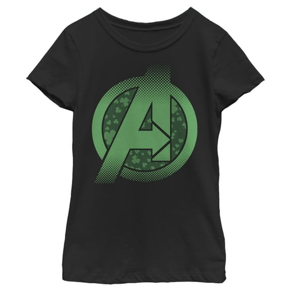 Girl's Marvel St. Patrick's Day Avengers' Logo  Graphic Tee Black X Small