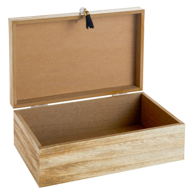 Small Wooden Decorative Box with Hinged Lid and Tassel for Jewelry, Trinket  Storage (9.4 x 6 x 3 In)