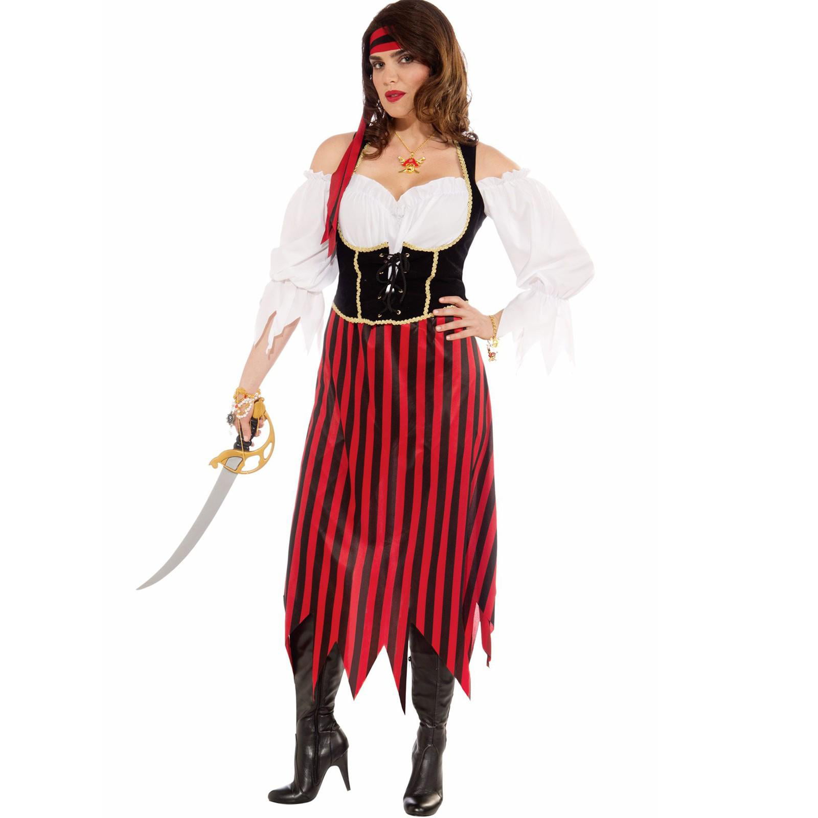 Buccaneer Beauty Pirate Black Red Plus Size Dress Up Halloween Adult Costume 