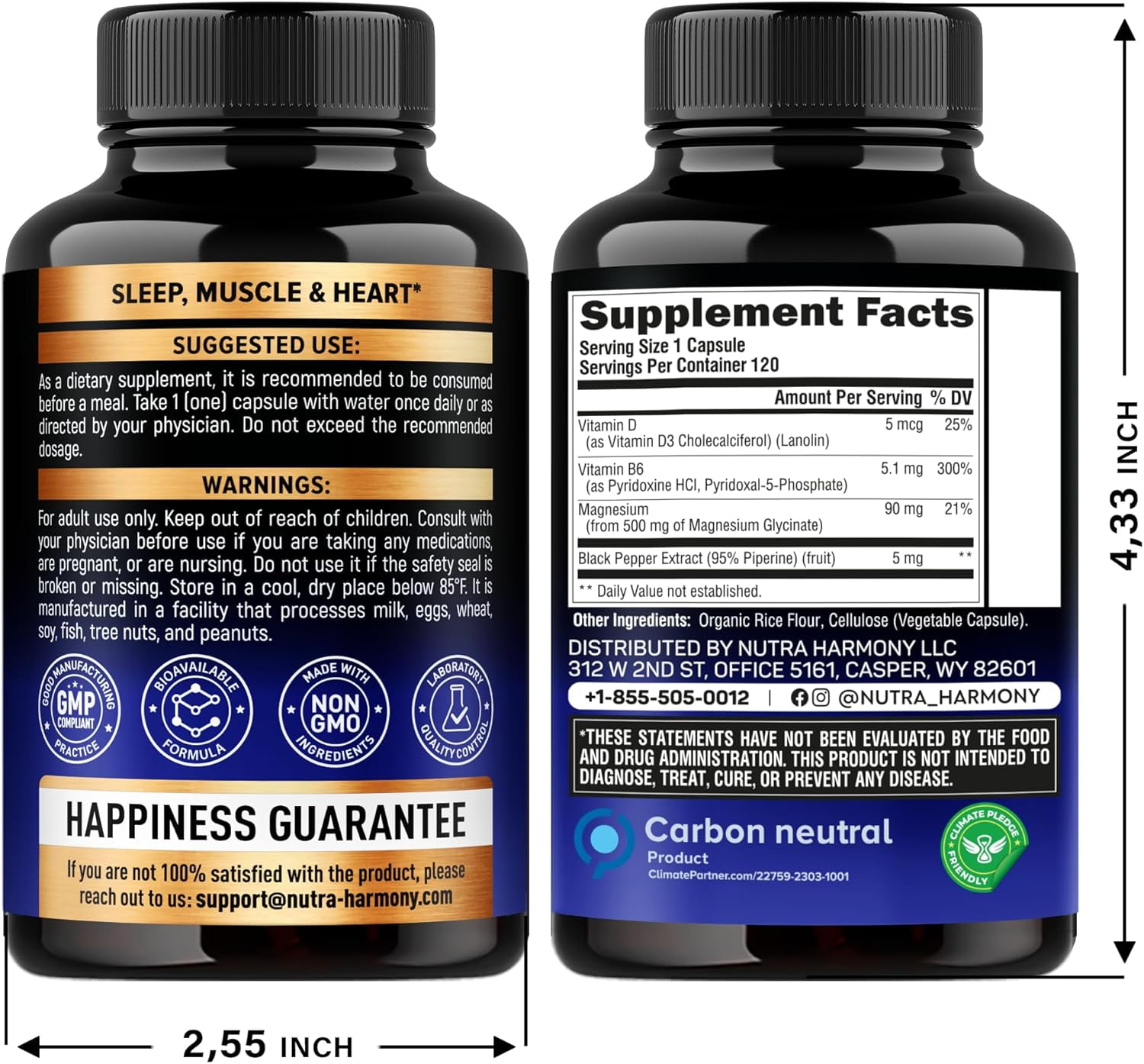 Magnesium Glycinate 500 mg - Chelated Supplement - 98% High Absorption - Support for Sleep, Muscle & Heart Health - Made in USA, Lab Tested & Non-GMO - 120 Capsules Pack of 2