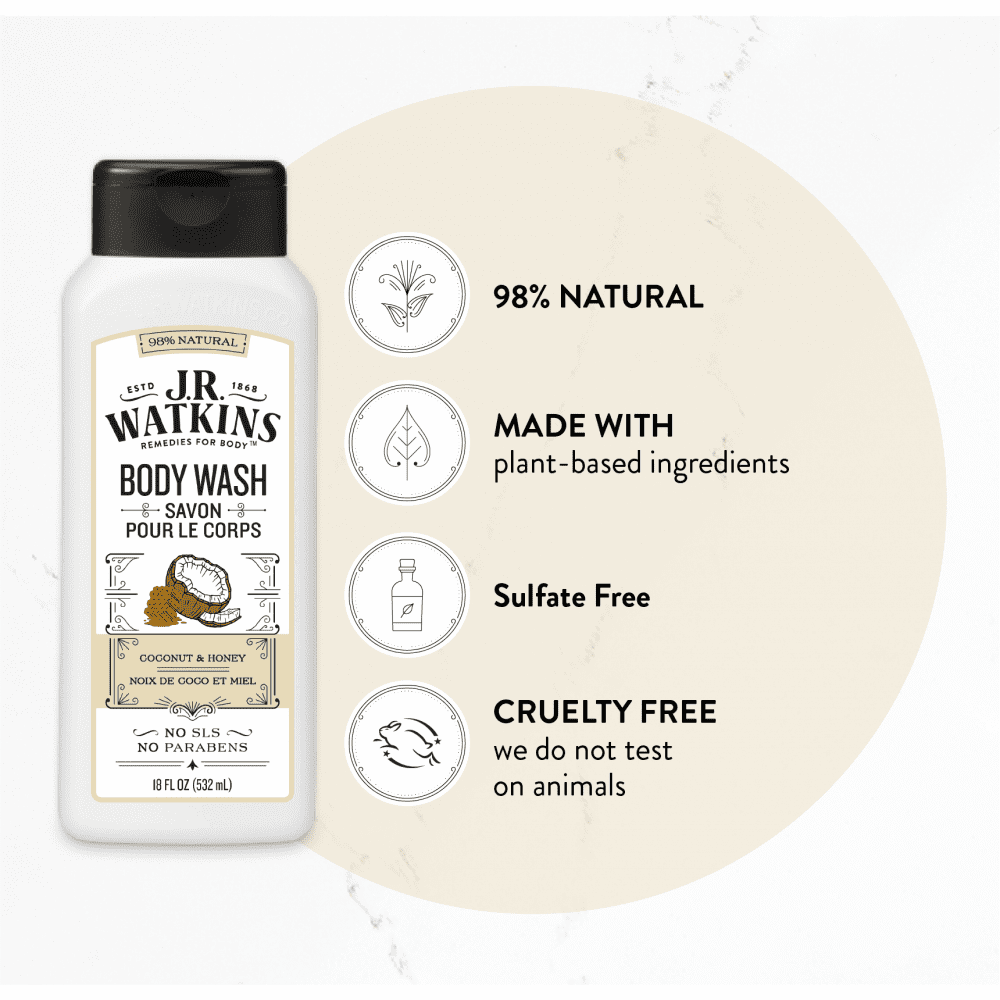 J.R. Watkins Daily Moisturizing Body Wash, Coconut Milk & Honey, 18 oz