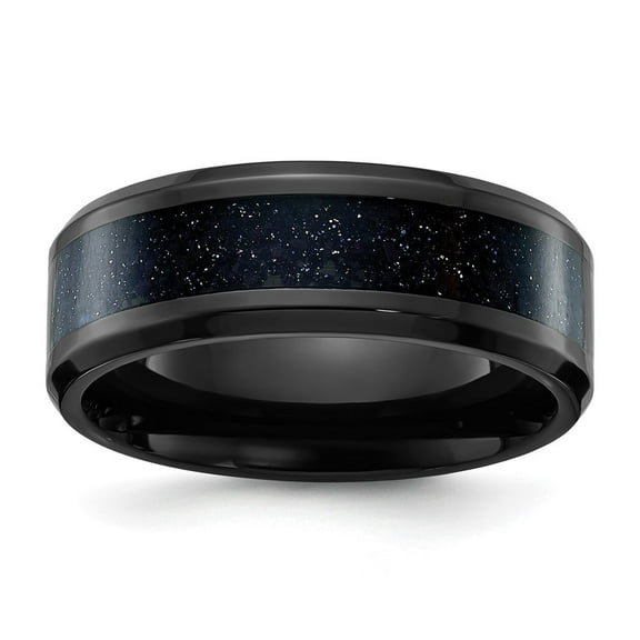 Auriga Fine Jewelry Titanium Black IP-plated with Blue Star Sandstone Inlay 8mm Men's Band Size 10