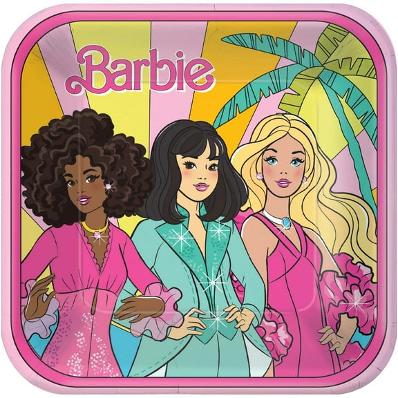 Amscan Retro Barbie Square Large Paper Plates (8ct)