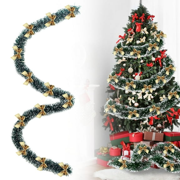 Christmas Tinsel Garland with Red Bows, 78.74 inch Sparkly Hanging Garland for Tree, Festive Mantel & Staircase Swag, Long Lasting Tinsel Decor for Holiday Home & Party