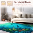 thumbnail image 2 of Flatwoven High Traffic Area Rug, Tropical Marine Life Silhouettes with Layered Leafy Foliage and Water Ripples, Non Slip, Stain Resistant, Washable Area Rugs for Living Room, Bedroom(Blue, 5X7), 2 of 8