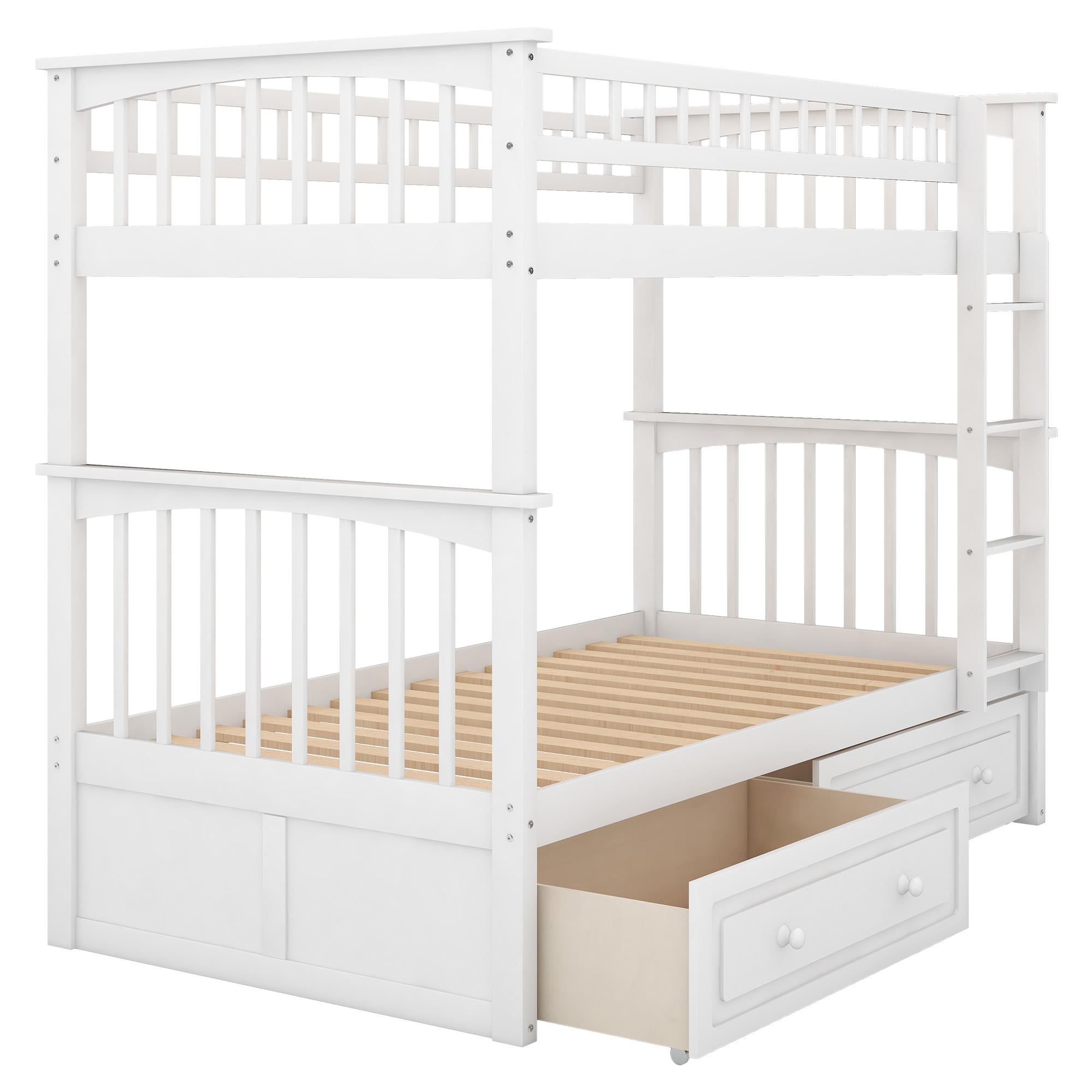 Euroco Pine Wood Bunk Bed with Storage 2 Drawers, Twin-over-Twin Bunk Bed with Safety Rail and Ladder for Kids, Converted into 2 Single Beds, Sapce-Saving Design, White - image 5 of 14