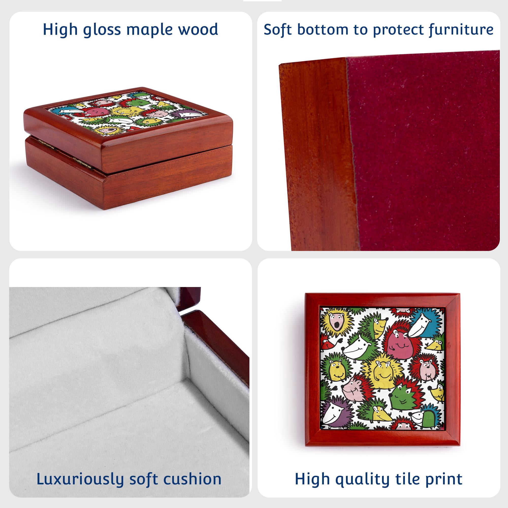 3dRose, Funny Cute Cool Artistic Hedgehogs Pattern Animal Abstract, Jewelry Box 5.5x5.5 inch with 4 inch tile