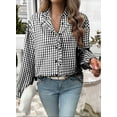 thumbnail image 4 of DOKOTOO Blouses for Women Plaid Button Down Ruffle V Neck Tunic Tops Casual Puff Long Sleeve Gingham Shirts S-2XL, 4 of 9