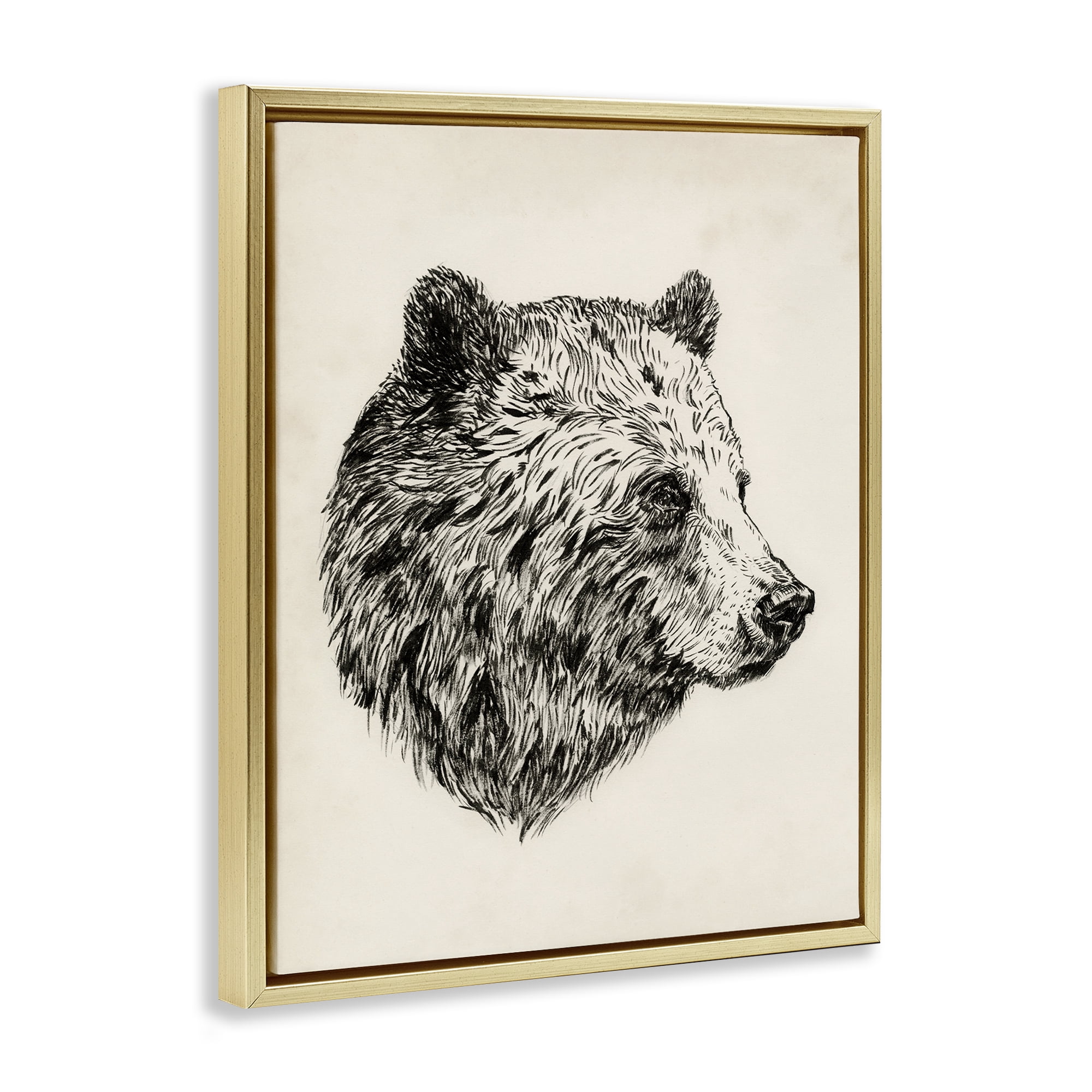 Stupell Industries Rustic Bear Drawing Animals & Insects Drawing Gold Floater Framed Canvas Art Print Wall Art, 25 x 31
