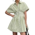 thumbnail image 1 of Vestido camisero JEIBKOUY para mujer, manga corta, de verano, a rayas, 1 of 5
