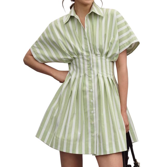 Vestido camisero JEIBKOUY para mujer, manga corta, de verano, a rayas