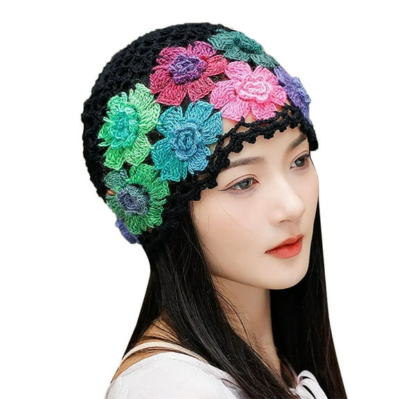 Winter Hats for Women Vintage Handmade Embroideried Cotton Crochet Knit Hollow Out Floral Knit Hat Winter Fall Clothes Cap