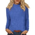 thumbnail image 1 of Floleo Women's Ribbed Turtleneck Fitted Tops Long Sleeve Shirts Basic Thermal Layering(Blue,L), 1 of 9