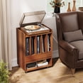 thumbnail image 2 of Costway Record Player Stand with Drawer & Record Holder,Lockable Wheels for Living Room Walnut, 2 of 10