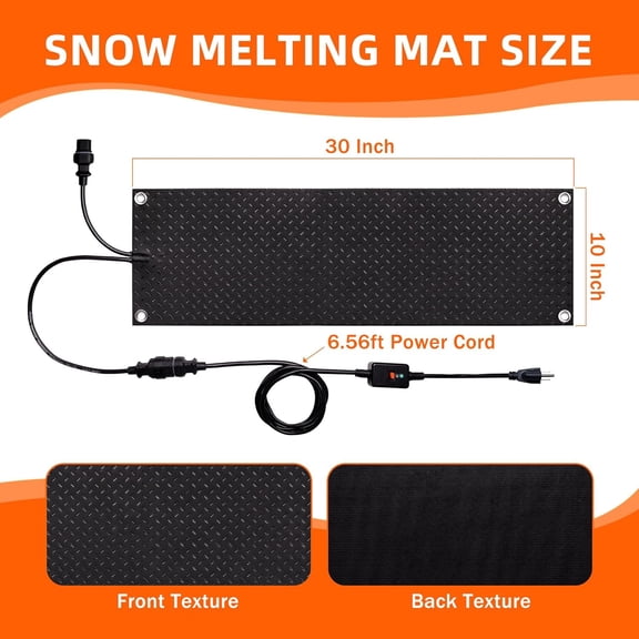SECIVLOT Snow Melting Mats Outdoor, 10 x 30 No-Slip Electric Heated Snow & Ice Melting Mat Winter Heated Walkway Pad for Stair, Steps (1PCS)