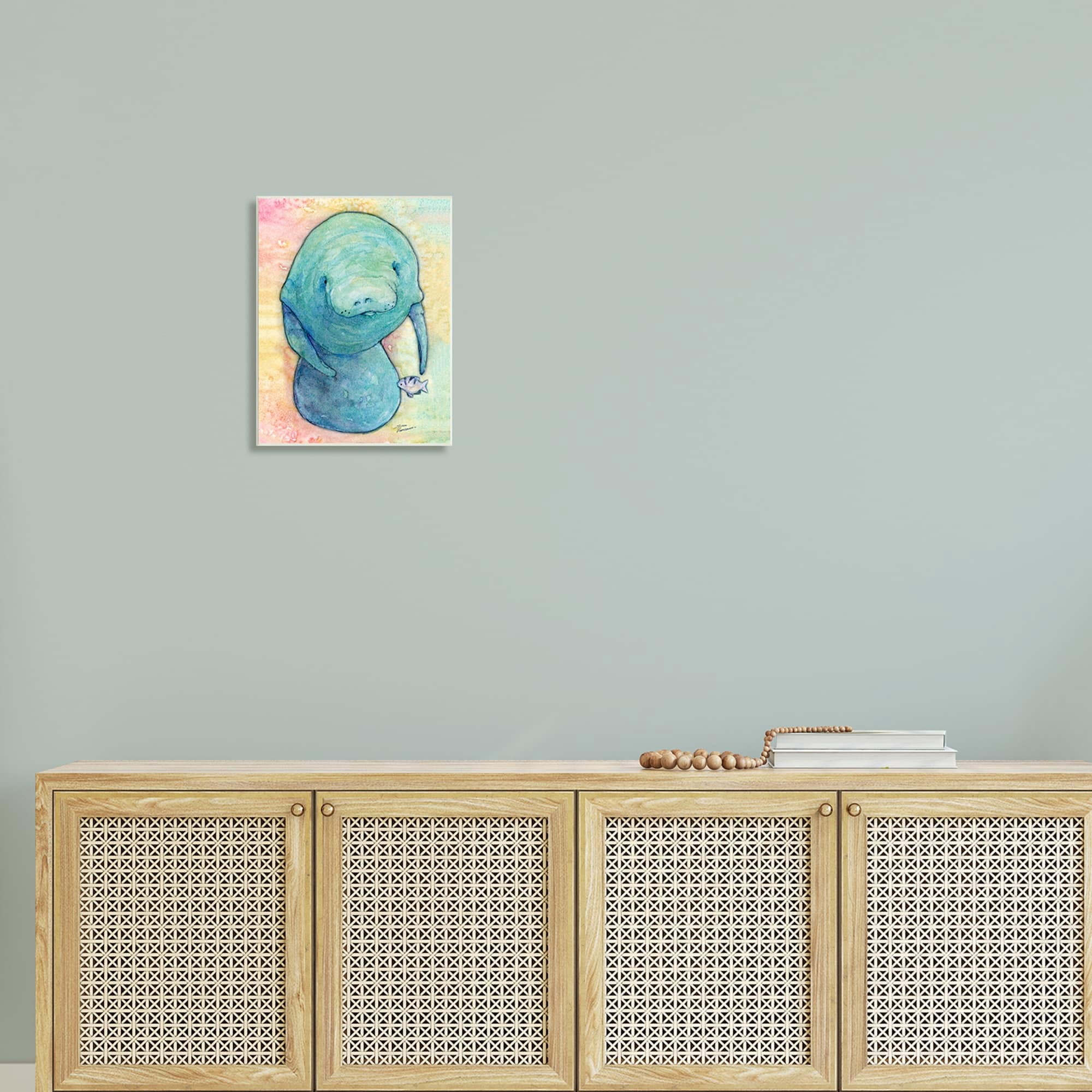 Stupell Industries Aquatic Manatee Among Fish Rainbow Watercolor Detail Painting Unframed Art Print Wall Art, Design by Steve Vanderbosh