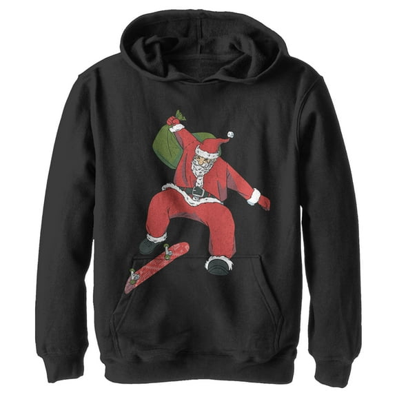 Boy's Lost Gods Skater Santa Claus Pull Over Hoodie Black Small