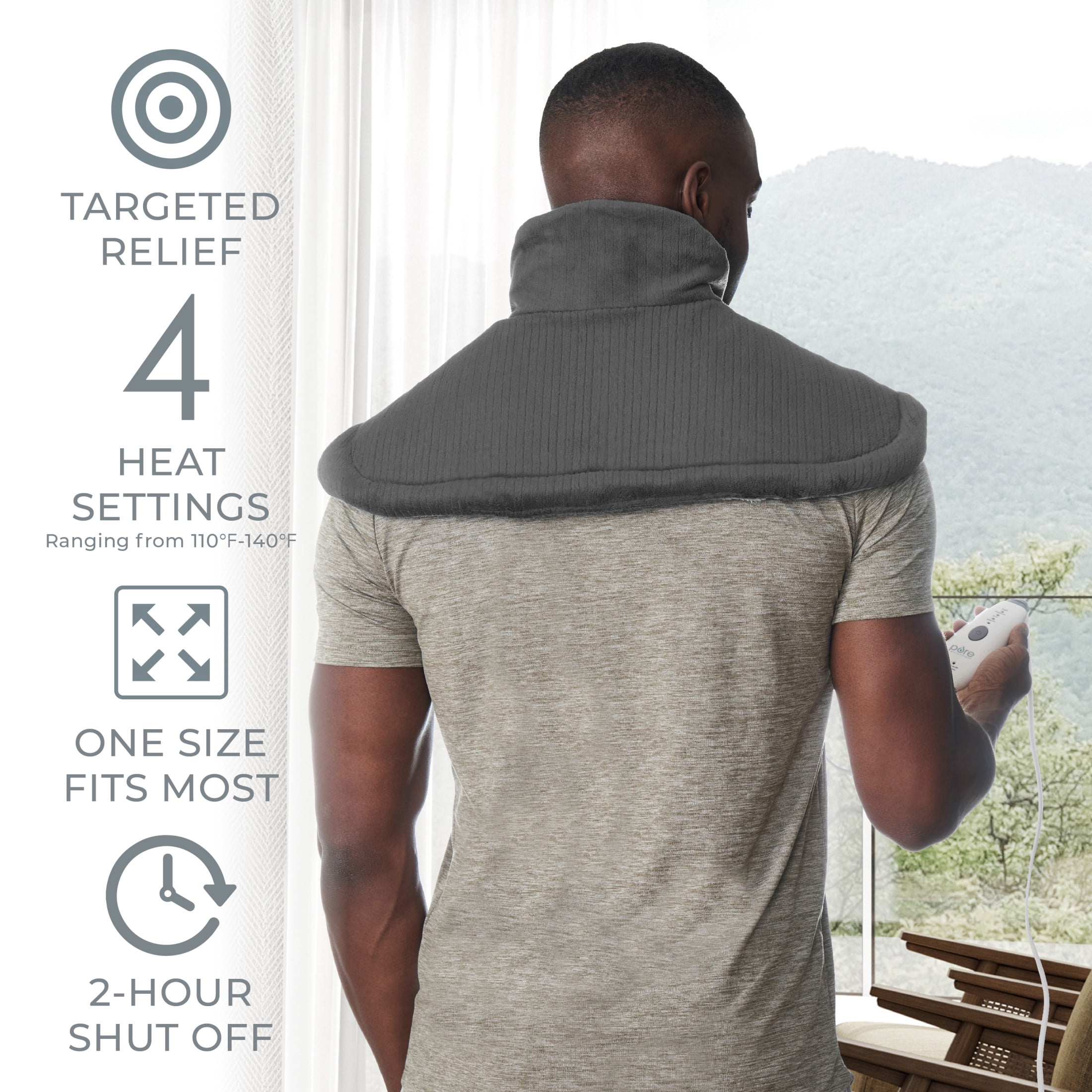 Pure Enrichment PureRelief Neck & Shoulder Heating Pad - 4 Heat Settings, Auto Shut-Off, Universal Fit, Magnet Closure, Soft Micromink, Storage Bag, 5-Year Warranty, Machine Wash (Charcoal Gray)