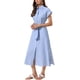thumbnail image 4 of Vestido a rayas INSPIRE CHIC para mujeres, casual, con botones, abertura lateral, con cinturón, estilo A, vestido midi de verano, L azul y blanco, 4 of 6