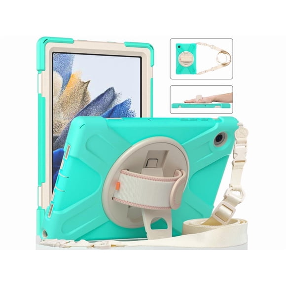 Case for Samsung Galaxy Tab A8 10.5 inch 2022 Case, Heavy Duty Shockproof Protective Cover with 360 Degree Rotatable Stand+ Pencil Holder + Adjustable Hand Strap, Shoulder Belt