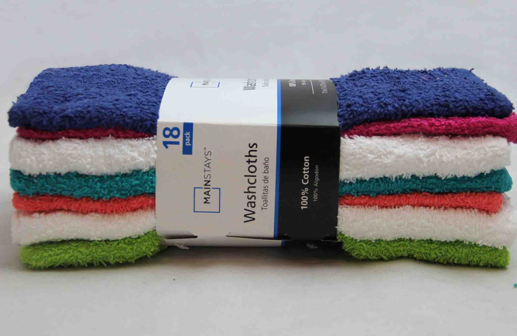 Mainstays 1PACK=18 PCS 100%Cotton Washcloth Collection Assorted Colors 