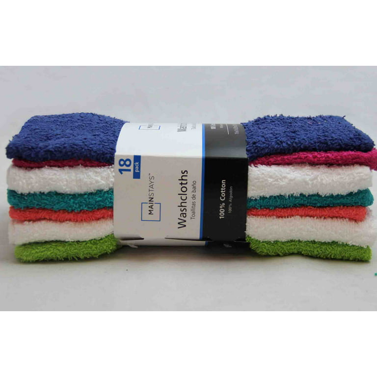Mainstays 18-Pack Washcloth Bundle, True Bright 