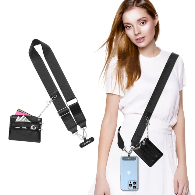 Cordón para teléfono MoKo Universal Clip and Go con cartera, color negro
