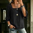thumbnail image 2 of Tops for Women 3/4 Sleeve Square Neck Solid Color Casual Cotton Linen with Petal Sleeves Top, 2 of 8