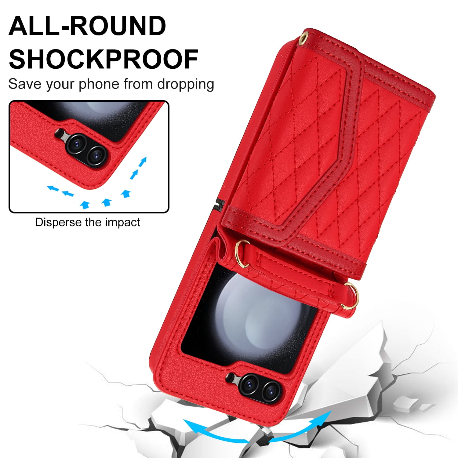 for Motorola Razr 60 / Motorola Razr 2025 Elegant Case Wallet for Women, 4 Card Holder & Shoulder Strap & Wristlet Flip PU Leather Phone Case with RFID Blocking, Red
