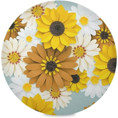 

Bestwell 4 pieces Floral Daisy Pattern Round Placemats Durable Non-Slip Table Mat Heat and Stain Resistant Placemat for Kitchen Table Decoration Outdoor BBQ Activities