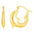 thumbnail image 1 of 14K Yellow Gold Dolphin Hoop Earrings, 1 of 1