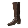 thumbnail image 2 of Viluyesy Womens Knee High Boots, Faux PU Leather Chunky Heels Pointed Toe Zipper Classic Dress Tall Boots Brown US6.5, 2 of 9