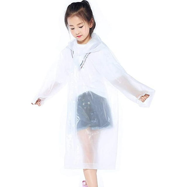 Thicker Reusable Raincoat Rain Poncho Jacket Slicker for Children Boy Girl Kids(Transparent)