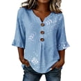 thumbnail image 2 of Blue Shirts for Womens 3/4 Sleeve Fall Slim Fit Basic Shirt Layer for Office, 2 of 4