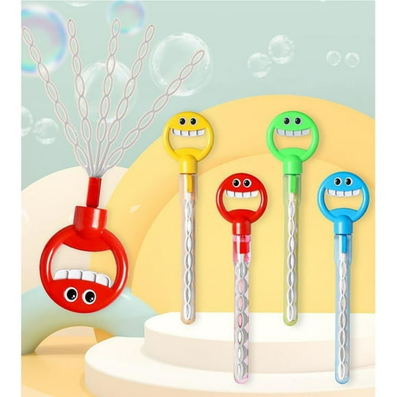 Uscallm 4Pcs Summer Bubble Wand 32 Holes Smiling Face Stick Outdoor Bubble BlowerToyfor KidsChildren'sBubble Machine with Refill Solution for Garden Park Beach Party