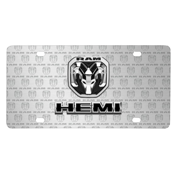 RAM HEMI Dual Logo 3D Logo on Logo Pattern Brushed Aluminum License Plate