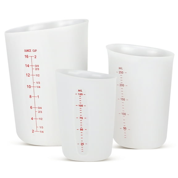Badiano 3 Pcs High Heat Flexible Silicone Cups Set with ml/oz Marked for Measuring Pouring, White