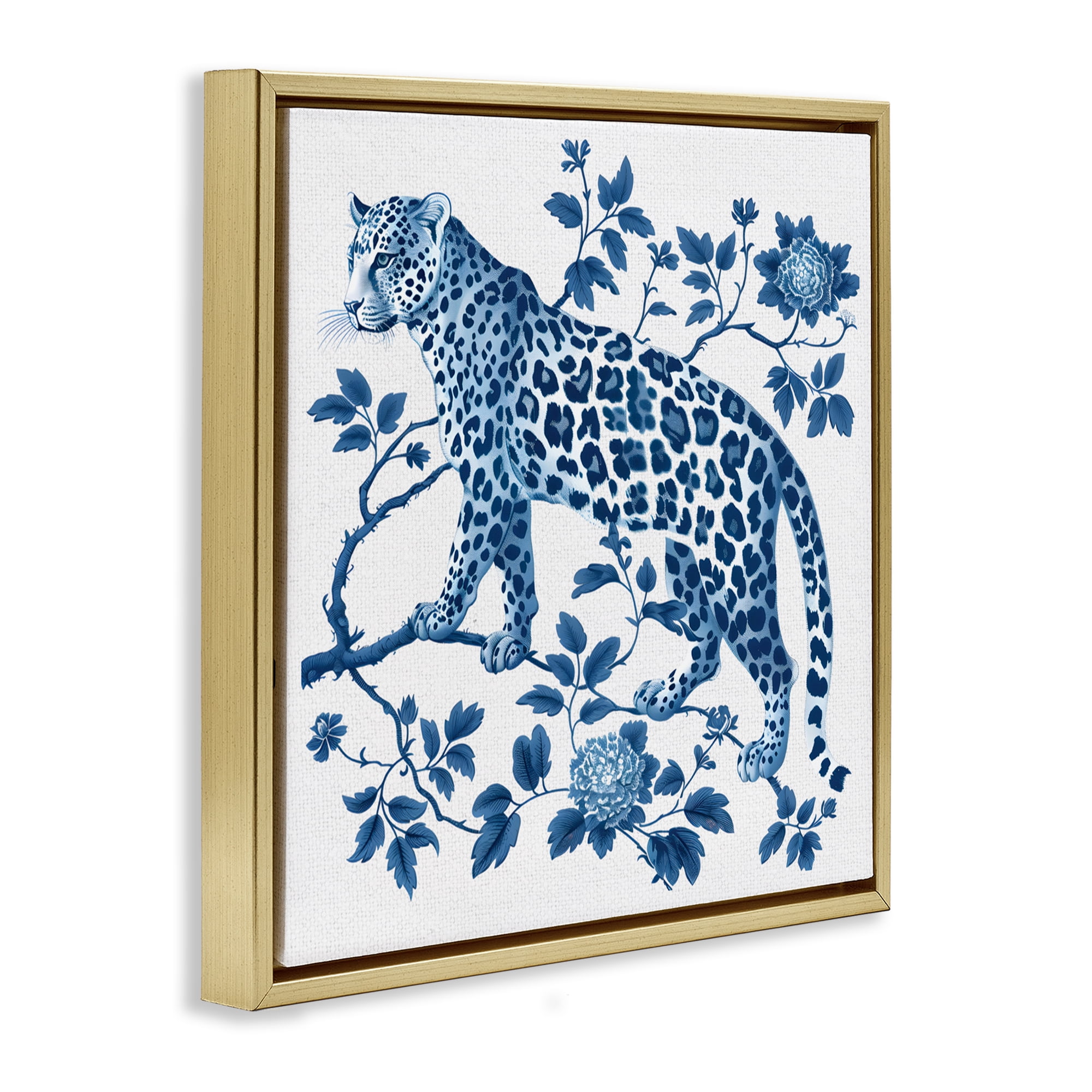 Traditional Ornate Floral Leopard Gold Framed Floater Canvas Wall Art, design by Lettered and Lined
