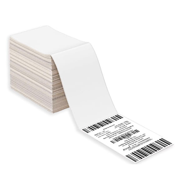 PSBM Fanfold Direct Thermal Labels 4x6 Inch Die-Cut 4 Stacks White Ribbon-Free for Quick Application and Shipping