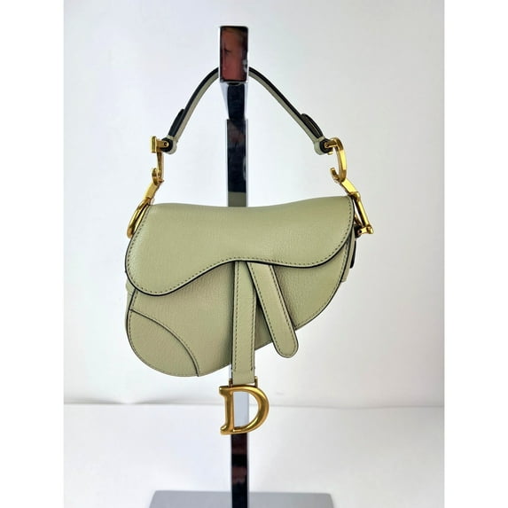 Pre-Owned Christian Dior Goatskin Light Green Micro Saddle Bag with Strap